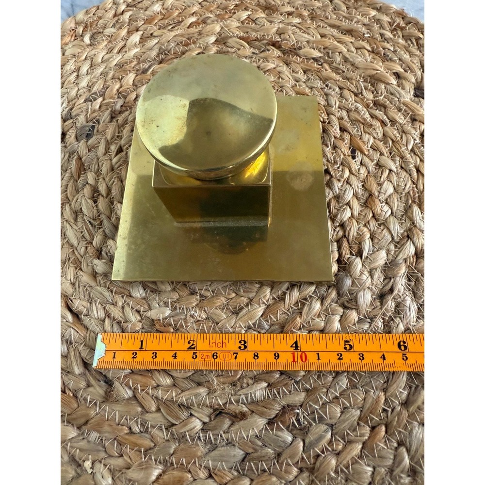 Antique Art Deco brass inkwell with glass insert, 4.5", HEAVY - Picture 7 of 7